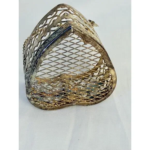 Set of 4  Silver Plated Metal Rose Handle Decorative Trinket Baskets - Picture 11 of 14